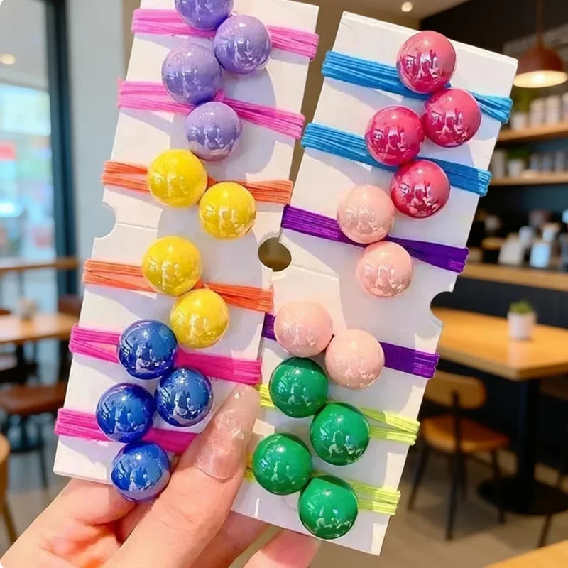 Candy Color Double Bead Hair Ties Kids Elastic Hair Bands Colorful Round Ball Ponytail Holders Cute Hair Accessories For Little