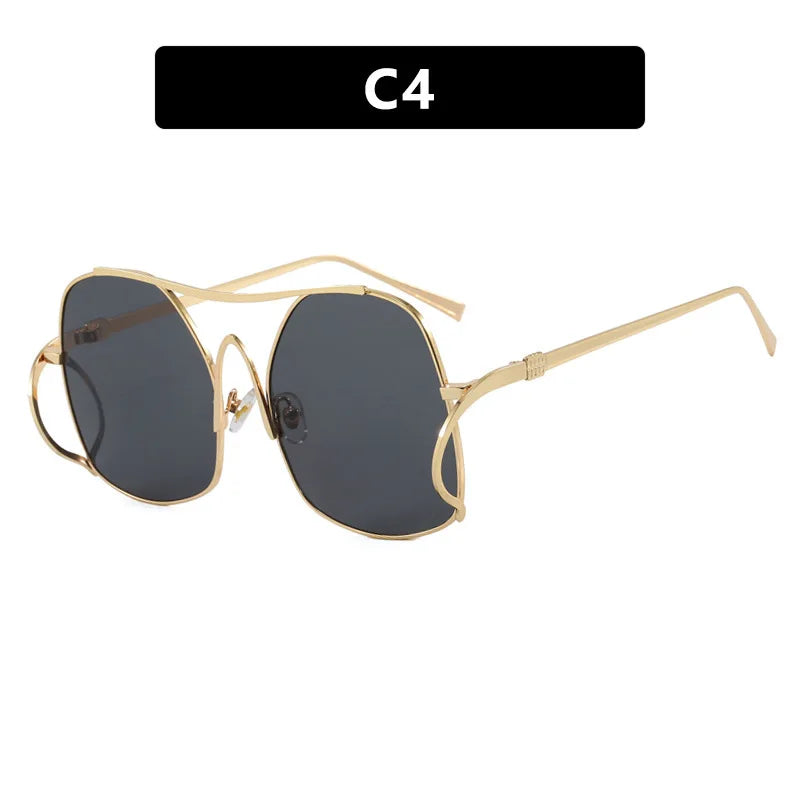 Oversized Y2K bold sunglasses for women with UV400 protection, metal frame, vintage aesthetic, trendy streetwear eyewear.