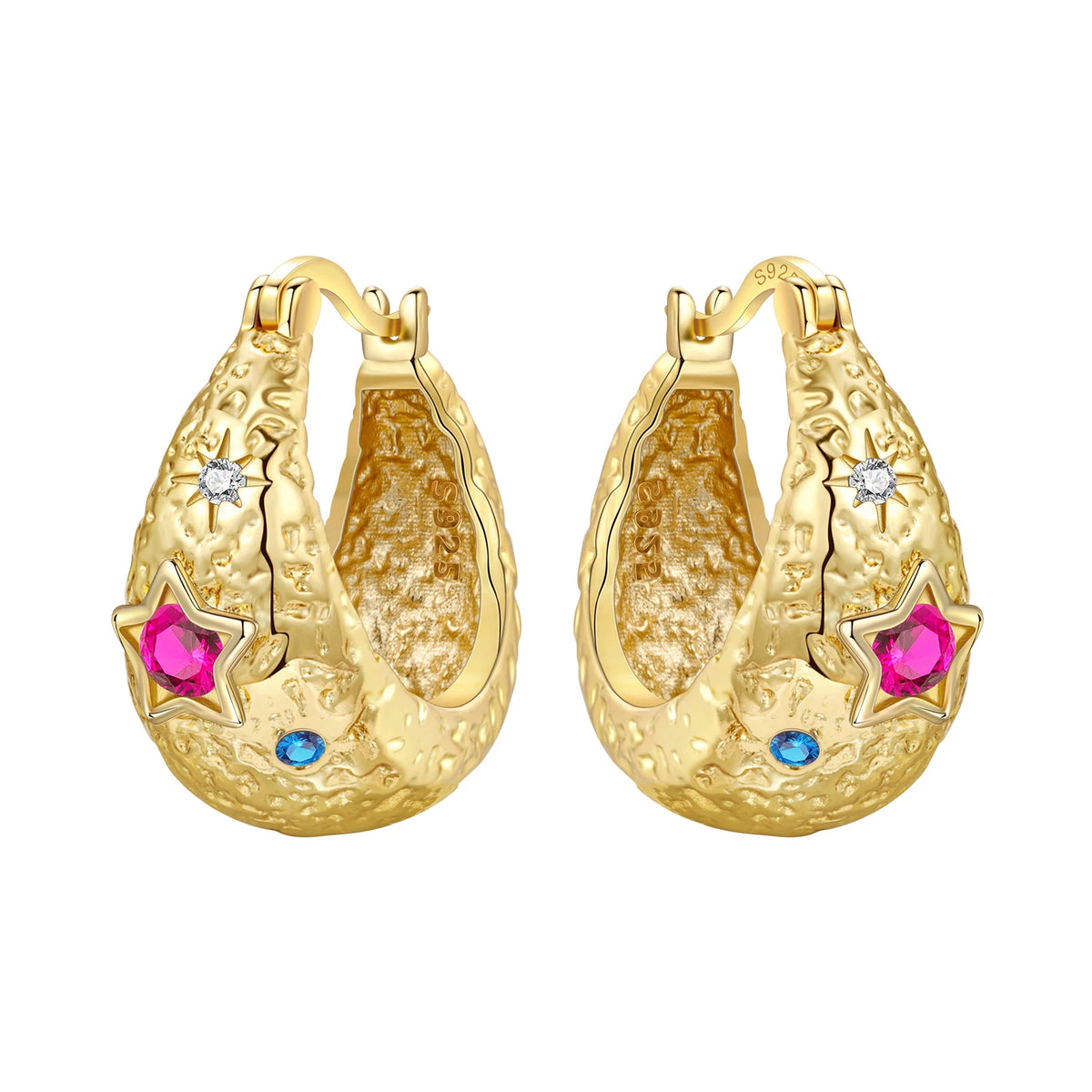 925 sterling silver 18K gold plated cherry blossom butterfly hoop earrings for women