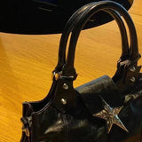 Black Y2K Korean Gothic star girl handbag with vintage fairy grunge design, shoulder strap, and bucket style tote for women.