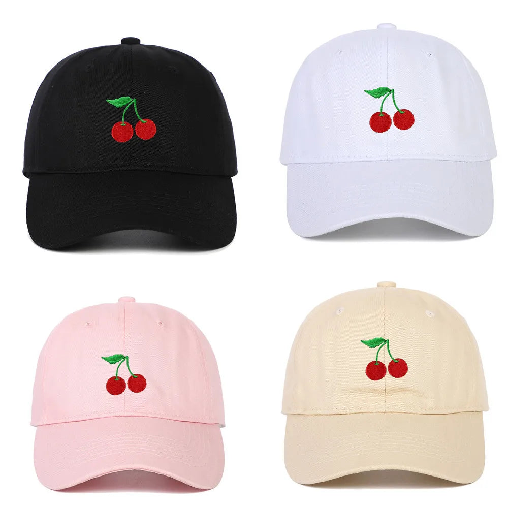 Embroidery cherry baseball soft top hat for men and women, duckbill sunshade hat for outdoor travel