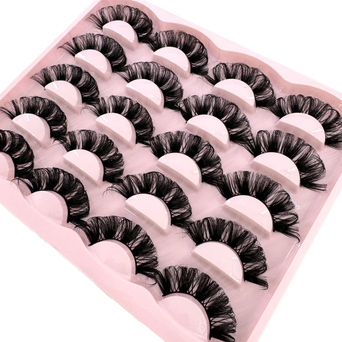 Set of 10 pairs of HSF Marketplace 3D faux mink false eyelashes, wispy, fluffy, 25mm long, dramatic cat eye style for makeup.
