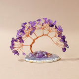 1pc Natural Crystal Lucky Tree Copper Wire Winding Amethyst Gravel With Agate Slice Base Home Decoration Money Trees