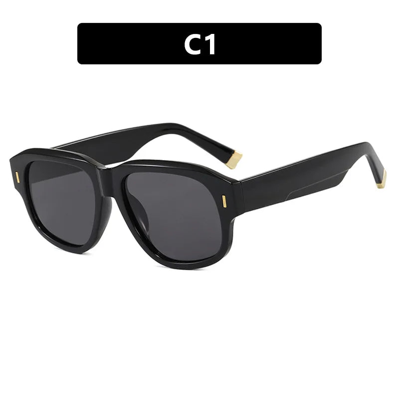 Thick polygonal square tortoise shell sunglasses with gradient lenses and UV400 protection, suitable for men and women.
