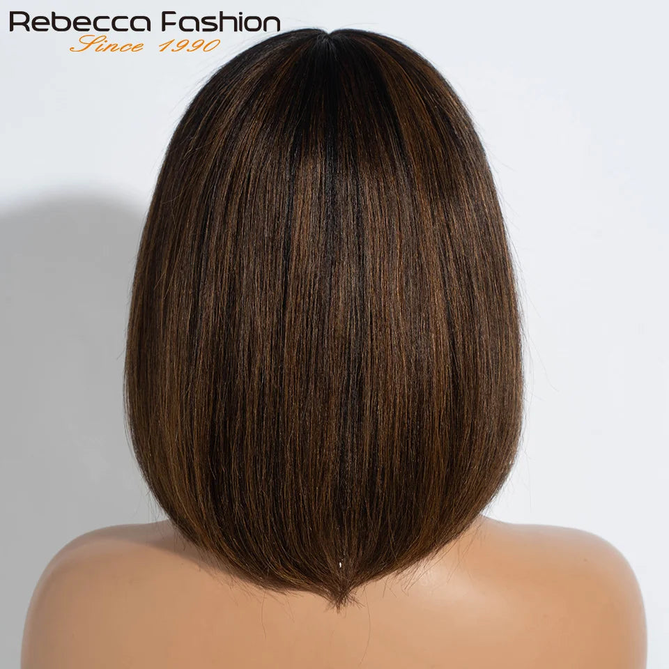 Highlight blonde short bob 3x1 lace glueless human hair wig with bangs, Brazilian straight bob in P1B/30