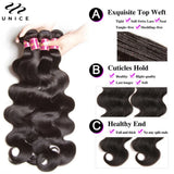 UNice Hair Body Wave Human Hair Bundles 2/3/4 PCS With 1PC Free Part 4x4 Lace Closure or 13x4 Lace Frontal