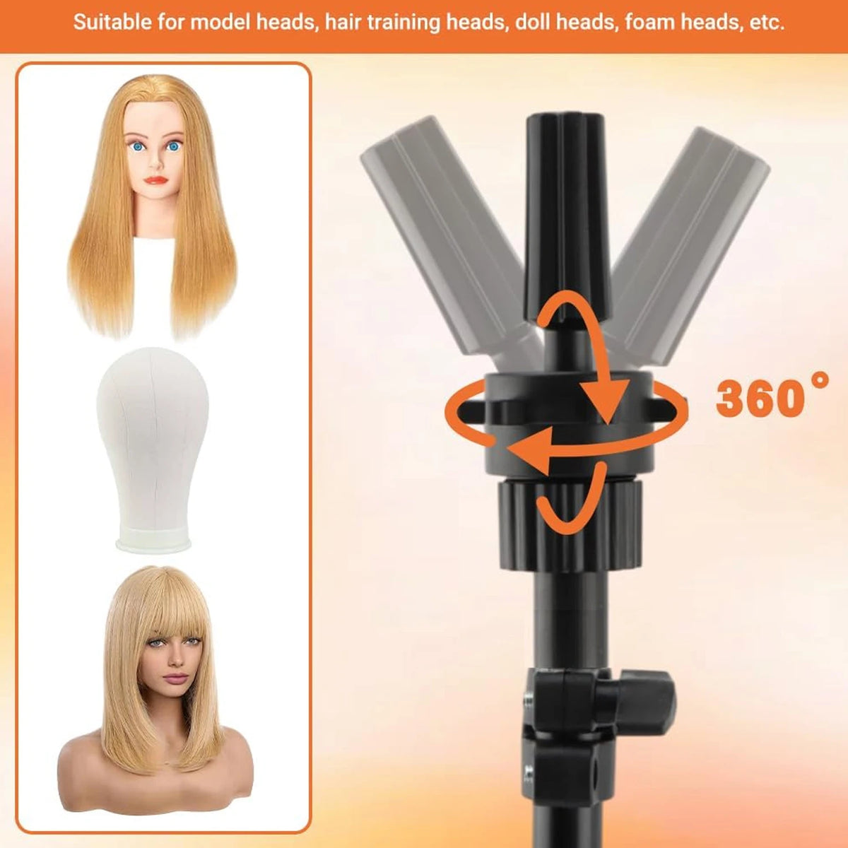 Wig Head Stand With Stand Tray Set, Adjustable Wigs Stand Tripod for Cosmetology Hairdressing Training, Head Block Set for Wigs