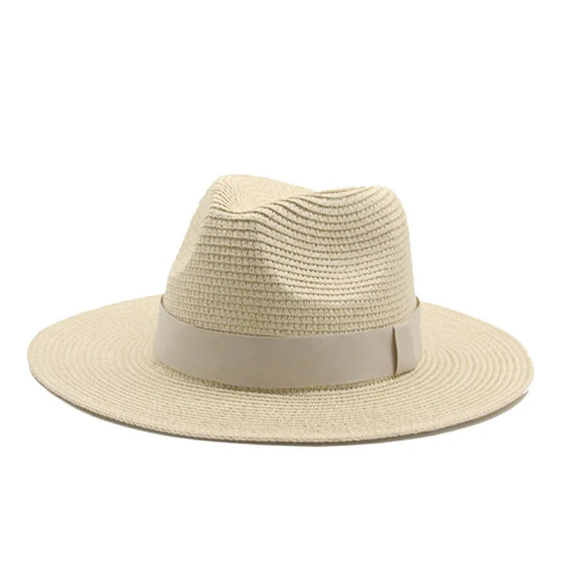 Women's black Panama straw hat with ribbon band for spring and summer sun protection by HSF Marketplace