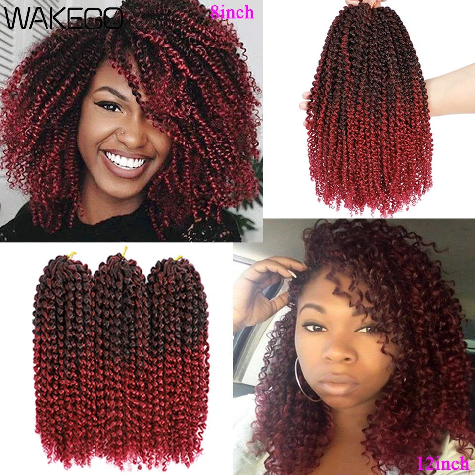 Wakego 12 Inch Marlybob Crochet Braids Afro Curly Short Passion Twist Marlybob Jerry Curl Crochet Hair Kinky Twist Braiding Hair