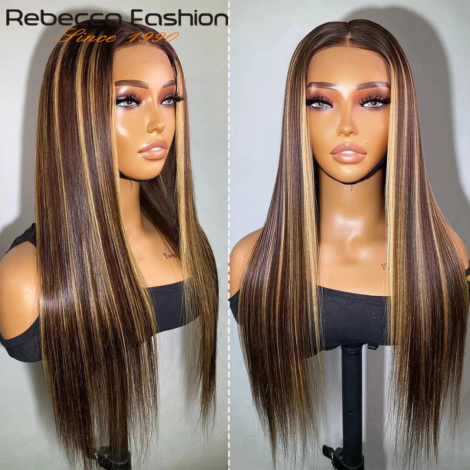 Rebecca bone straight 13x6 lace front human hair wig with transparent lace and natural straight texture