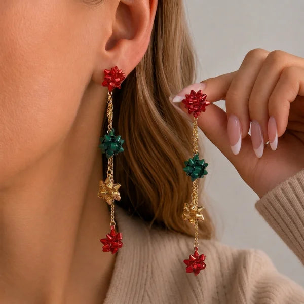 Festive snowflake tassel dangle earrings with bells for women by HSF Marketplace