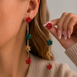 Festive snowflake tassel dangle earrings with bells for women by HSF Marketplace