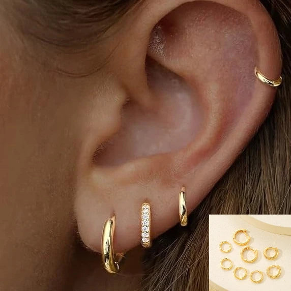 8-piece set of trendy crystal huggie hoop earrings for women by HSF Marketplace