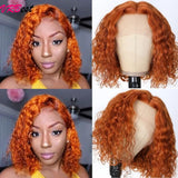 Ginger Orange Bob Wig Human Hair Deep Wave Curly Human Hair Wigs For Women 100% Human Hair Water Wave 13X4 Lace Frontal Bob Wig