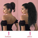 16A Curly Ponytail Extensions Deep Wave Drawstring Ponytail For Women Human Hair With Clip In Thick Ponytail Hair Natural #1B