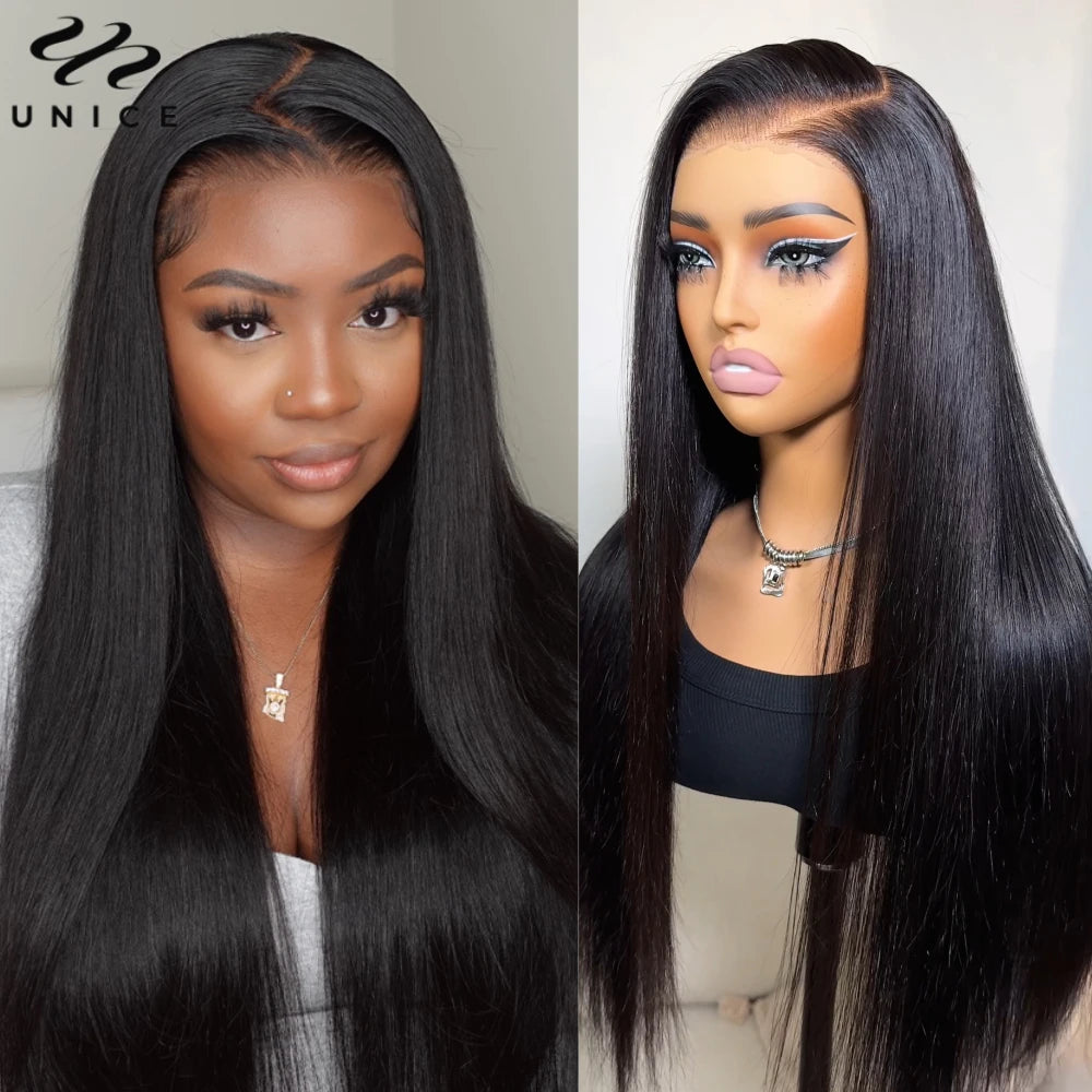 Straight human hair lace frontal wig with drawstring and adjustable density by HSF Marketplace