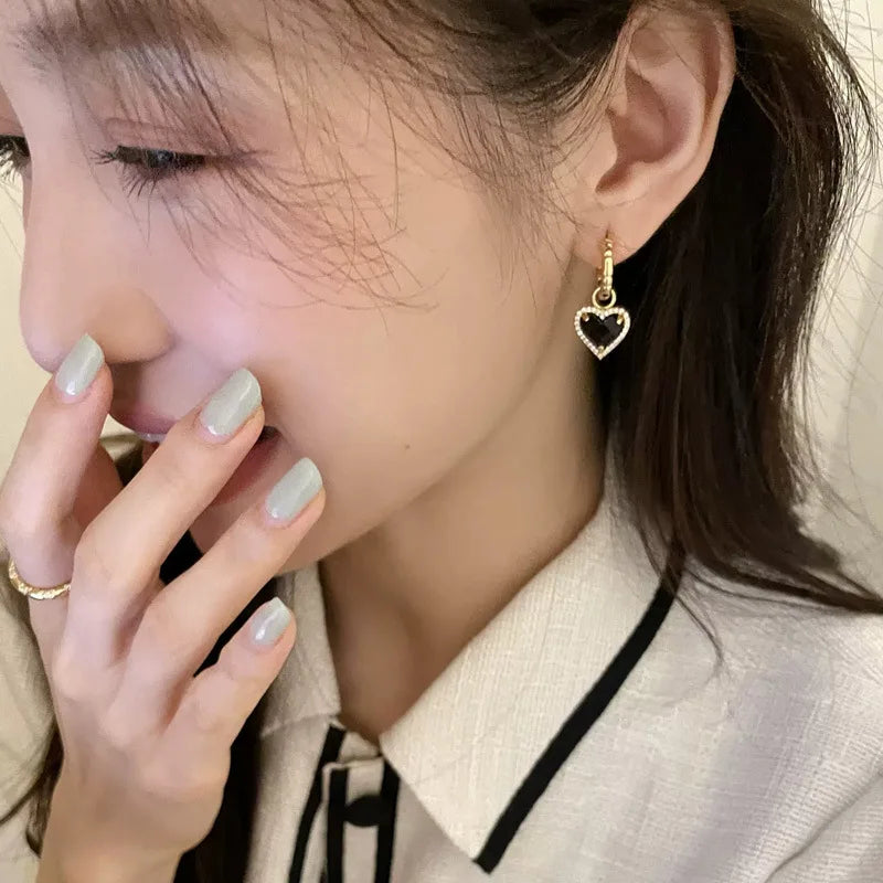 Black LOVE heart zircon drop earrings for women by HSF Marketplace
