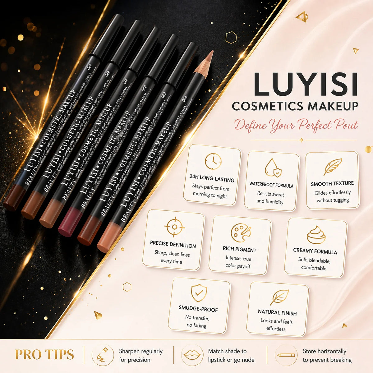 Waterproof brown nude lip and eyeliner pencil by HSF Marketplace, highly pigmented with smooth glide for defining lip shape.