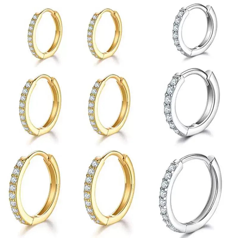 Gold plated zirconia huggie hoop earrings for women and girls by HSF Marketplace