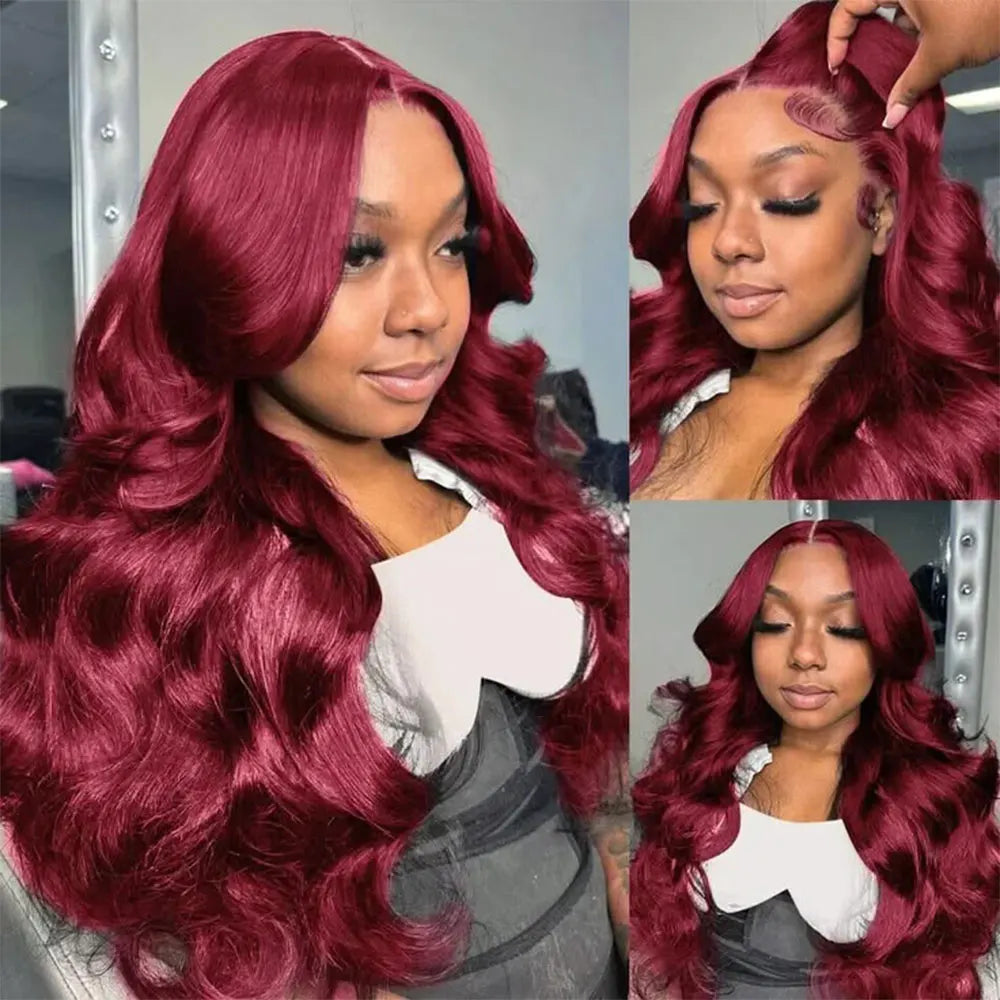 Body Wave Human Hair Bundles With Closure 5x5 And Colored Burgundy Red 3/4 Bundles With Lace Closure 99J Brazilian Hair Bundles