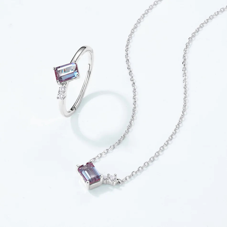 ALLNOEL square 1.35ct lab alexandrite 925 silver stud earrings, June color-changing birthstone jewelry