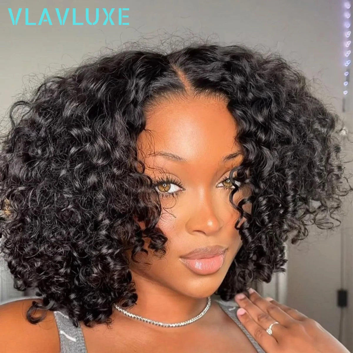 Short curly water wave human hair bob wig with 360 HD lace frontal, pre-plucked, glueless, Remy human hair for women.