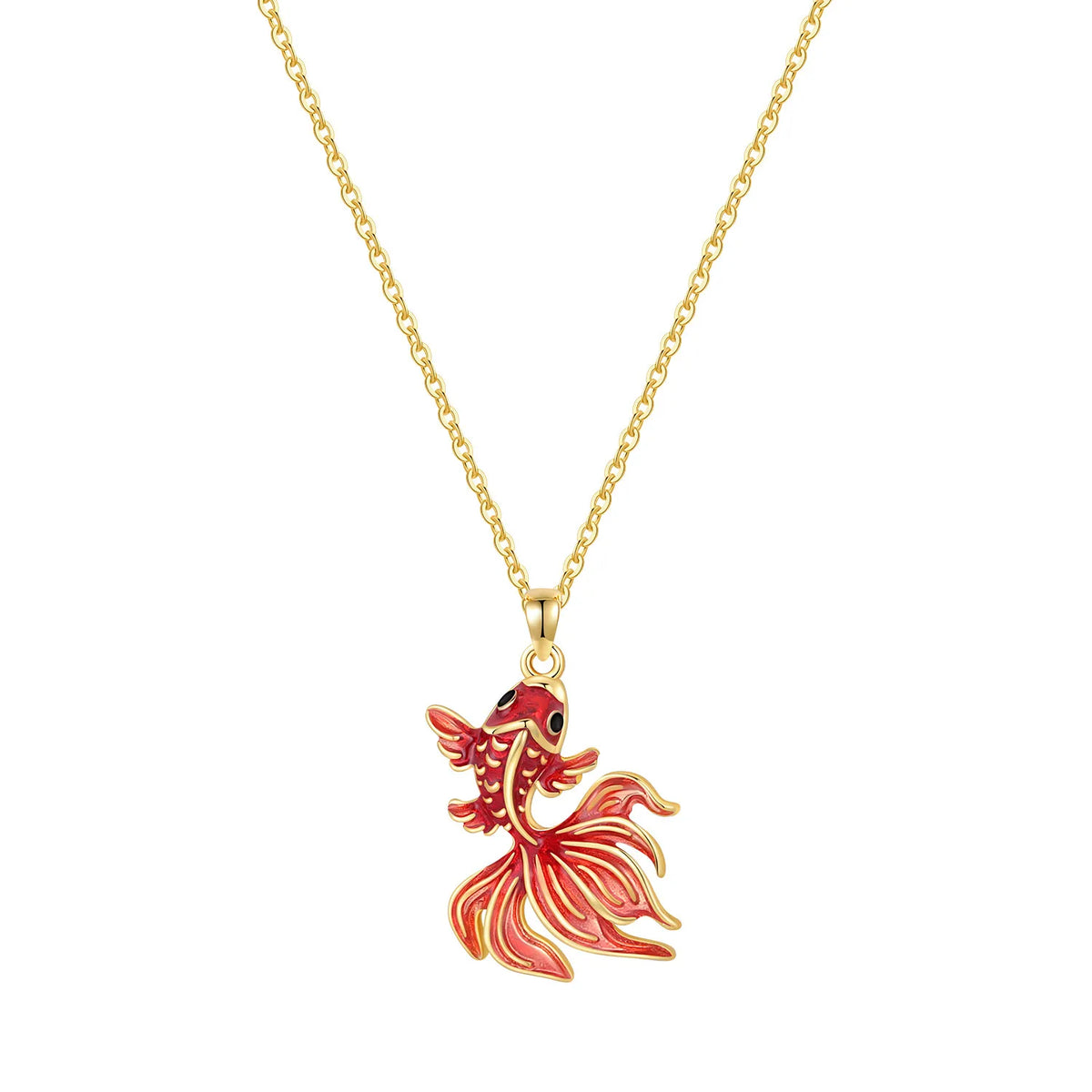 Sterling silver and gold fighting fish pendant necklace for women, featuring intricate jewelry design, ideal for birthday gifts.