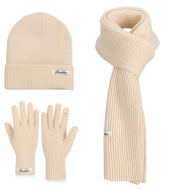 Women's winter warm knitted hat, scarf, and gloves set by HSF Marketplace