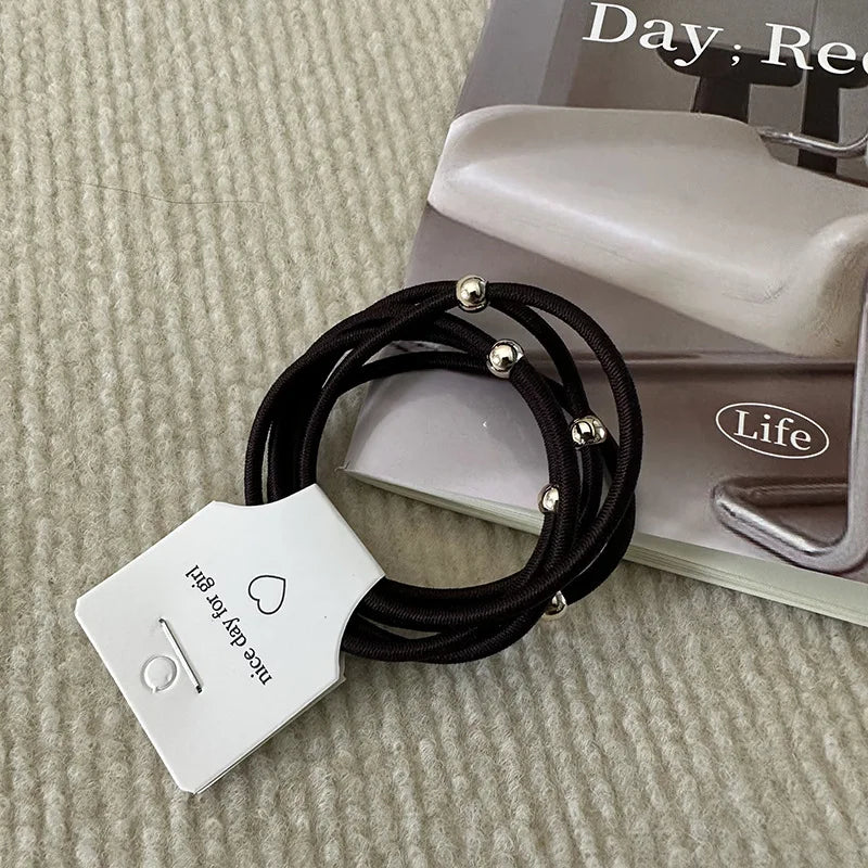5Pcs Basic Rubber Band Ponytail Small Gold Ball Hair Band Headrope Simple Hair Rope Texture Headgear Hair Accessories