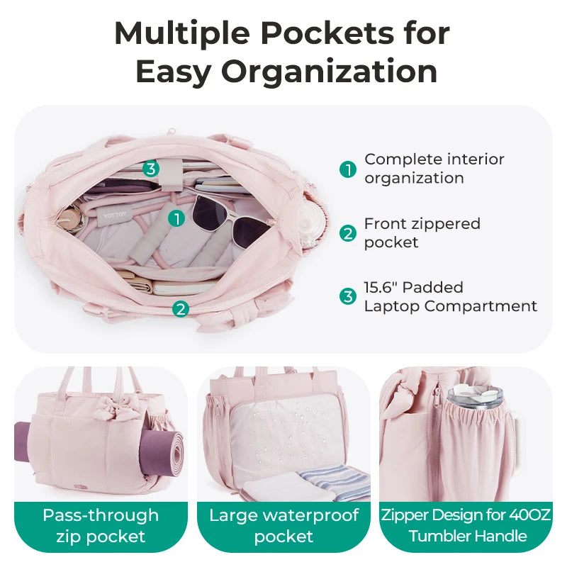 Large capacity HSF Marketplace tote bag for women with multiple pockets, versatile shoulder handbag for commuting and everyday use.