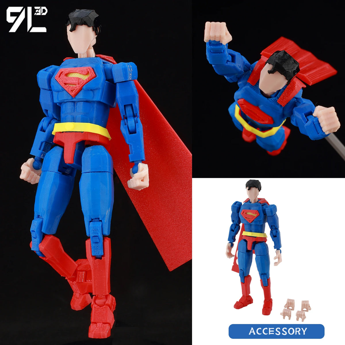 3D printed Dummy13 Superman anime action figure with multi-jointed shapeshift mannequin design, HSF Marketplace collectible figure