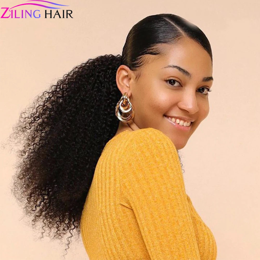 100g Afro Kinky Curly Drawstring Ponytail Human Hair Clip In Extensions Natural Color Pony Tail Brazilian Hair For Women