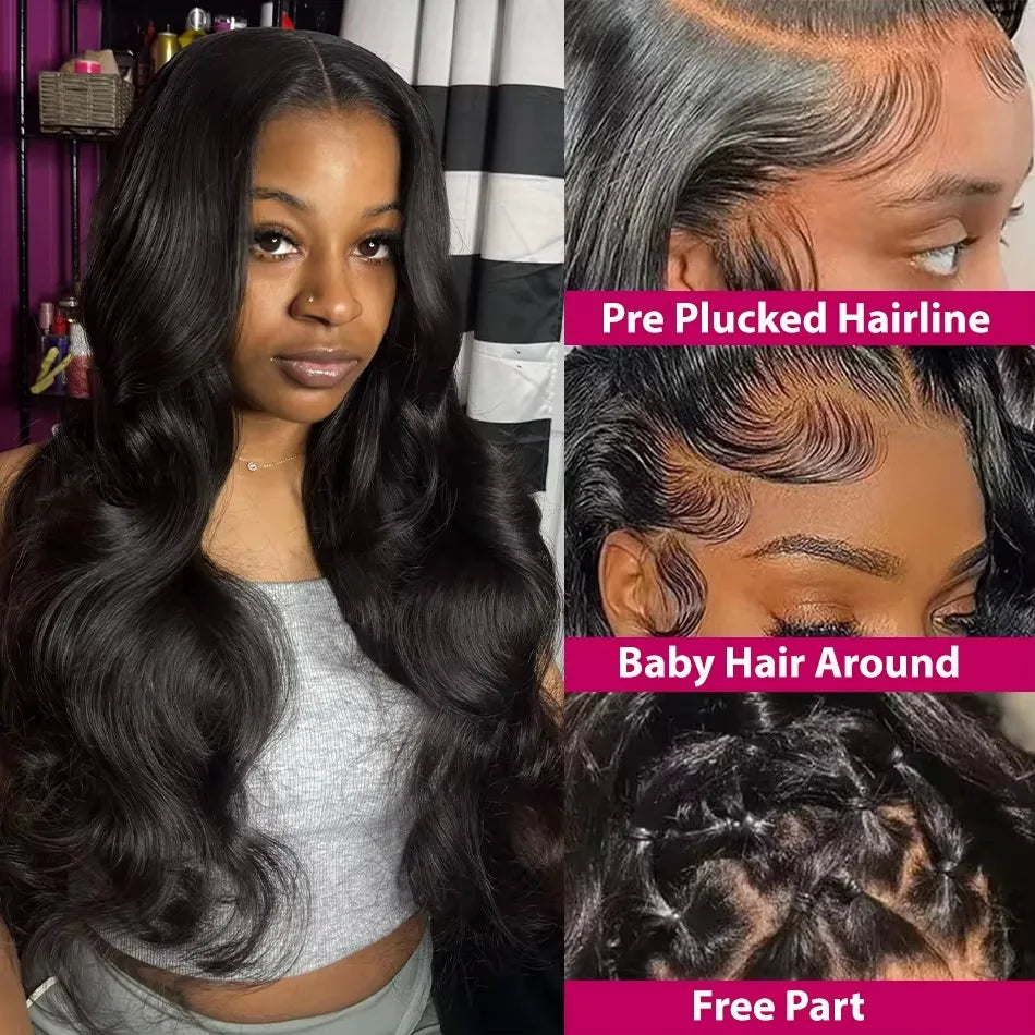 250 Density 46 Inch Body Wave 100% Human Hair 13x6 13x4 HD Transparent Lace Frontal Wig Pre Plucked Natural 360 Full Front Wigs