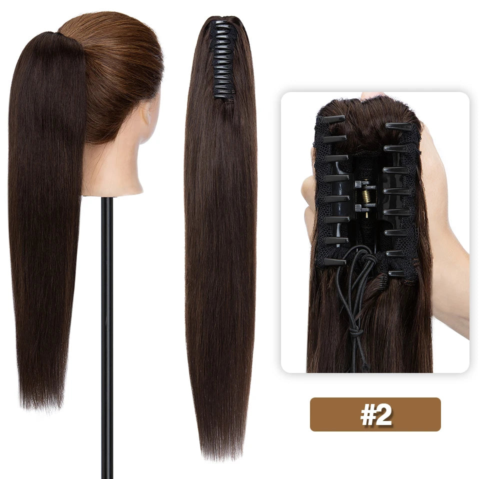 S-noilite straight human hair claw clip ponytail extension in natural black, blonde, and brown tones