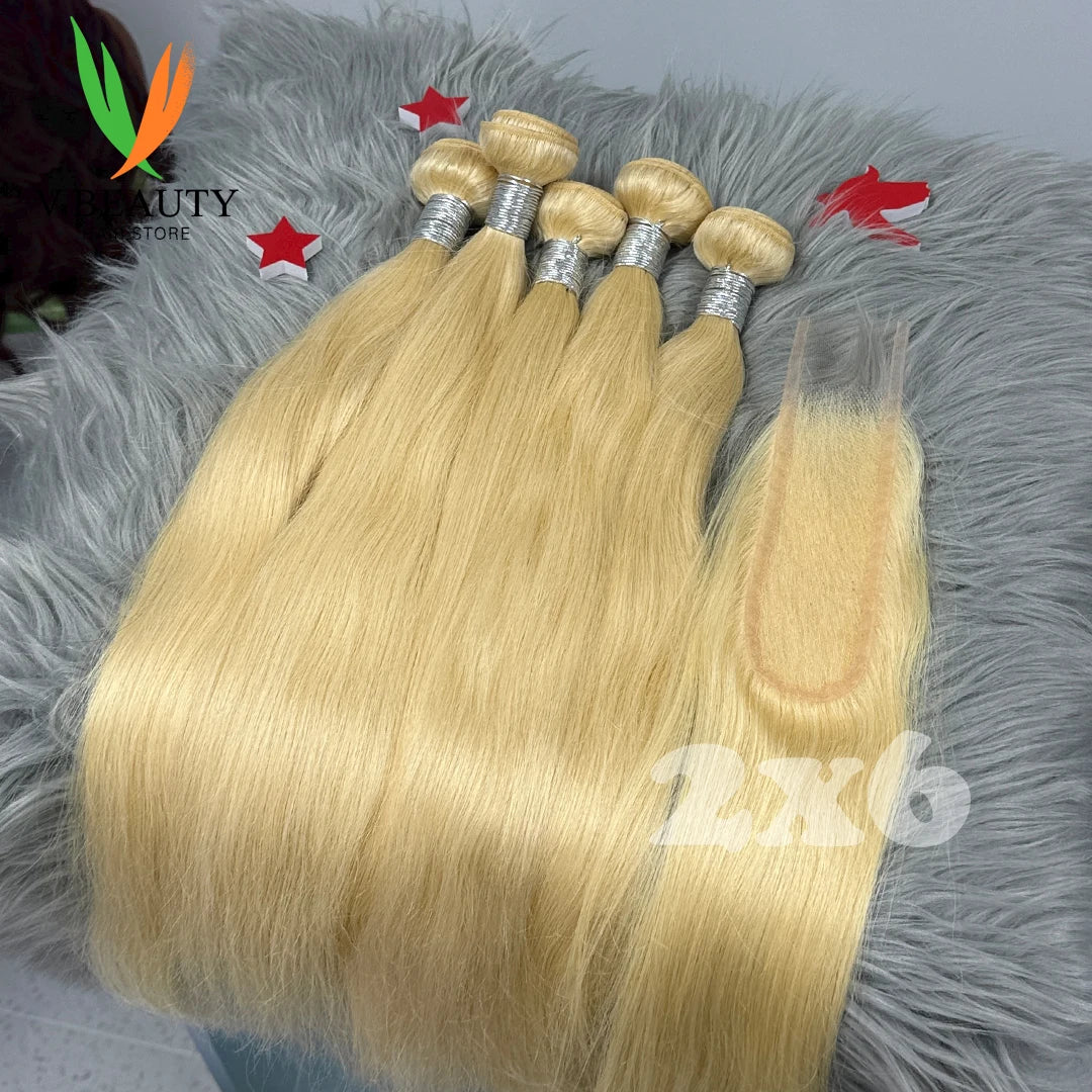 #613 Colored Straight Human Hair Bundles Blonde Closure 1/2/3/4 PCS 100% Vietnamese Remy Human Hair Weave Extensions