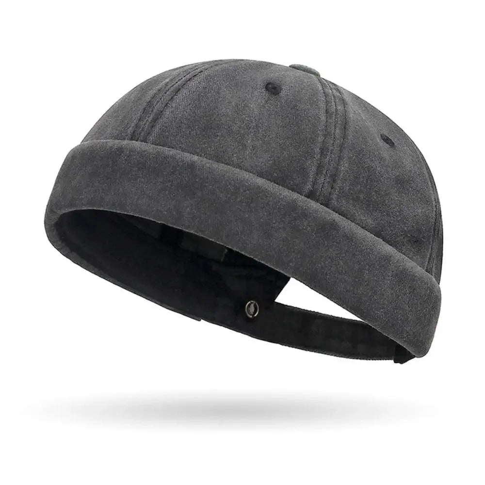 Women's HSF Marketplace hip hop beanie skullcap hat, black brimless cuffed fisherman style, front view