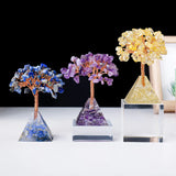 1pc Natural Crystal Tree Ornament Resin Pyramid Base Crystal Crushed Stone Fortune Tree Home Office Decoration Holiday Gift