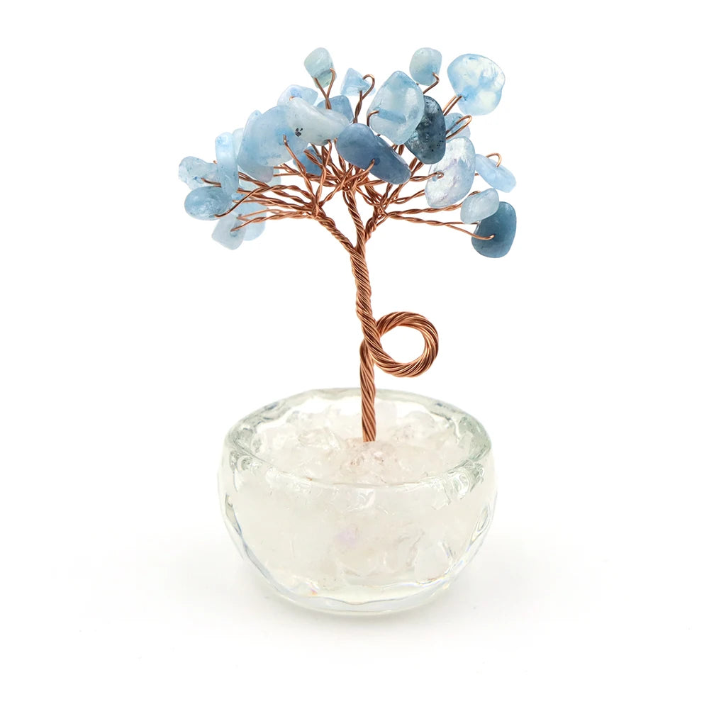 Lucky Money Tree Natural Crystals Aquamarine Fortune Feng Shui Reiki Healing Lapis Lazuli Tree of Life Home Decor Birthday Gifts