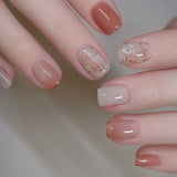 24-piece blush pink glitter diamond cat eye coffin press-on false nails by HSF Marketplace