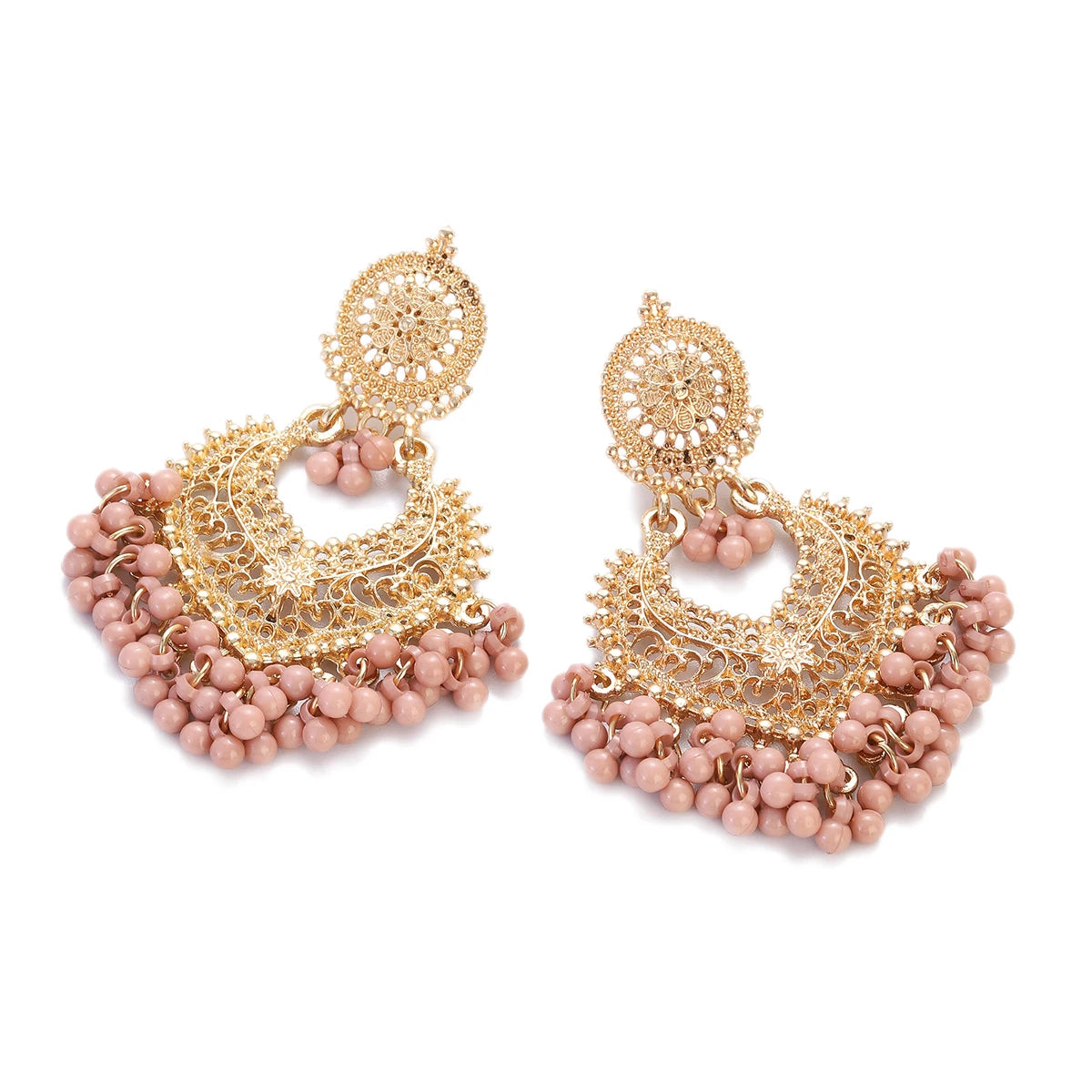 Boho gold heart-shaped flower dangle earrings for women by HSF Marketplace