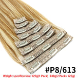 120g 8-piece straight clip-in hair extensions, 100% unprocessed Brazilian Remy human hair, natural black, HSF Marketplace