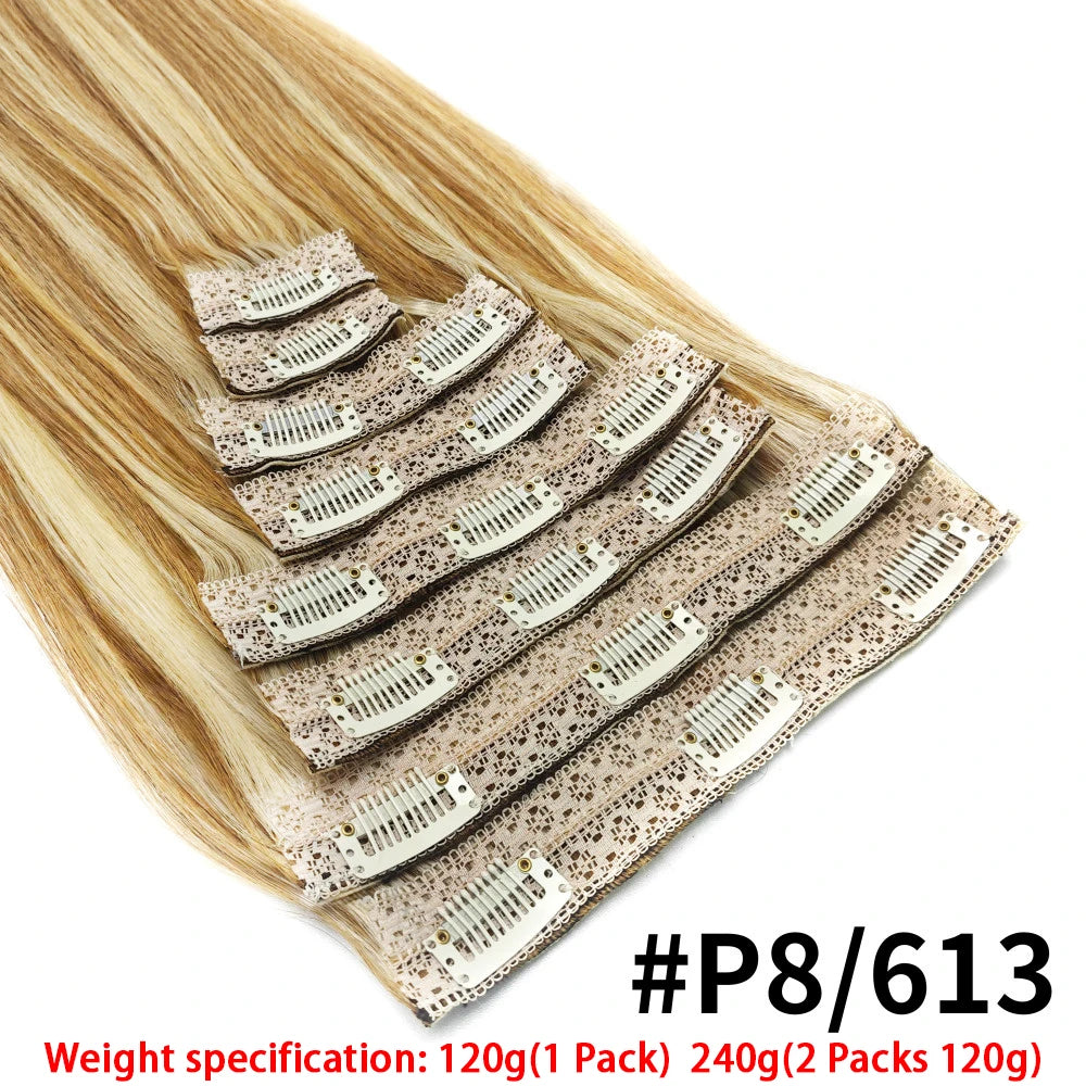120g 8-piece straight clip-in hair extensions, 100% unprocessed Brazilian Remy human hair, natural black, HSF Marketplace