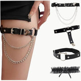 Gothic leather garter belt for women, punk-style leg accessory by HSF Marketplace