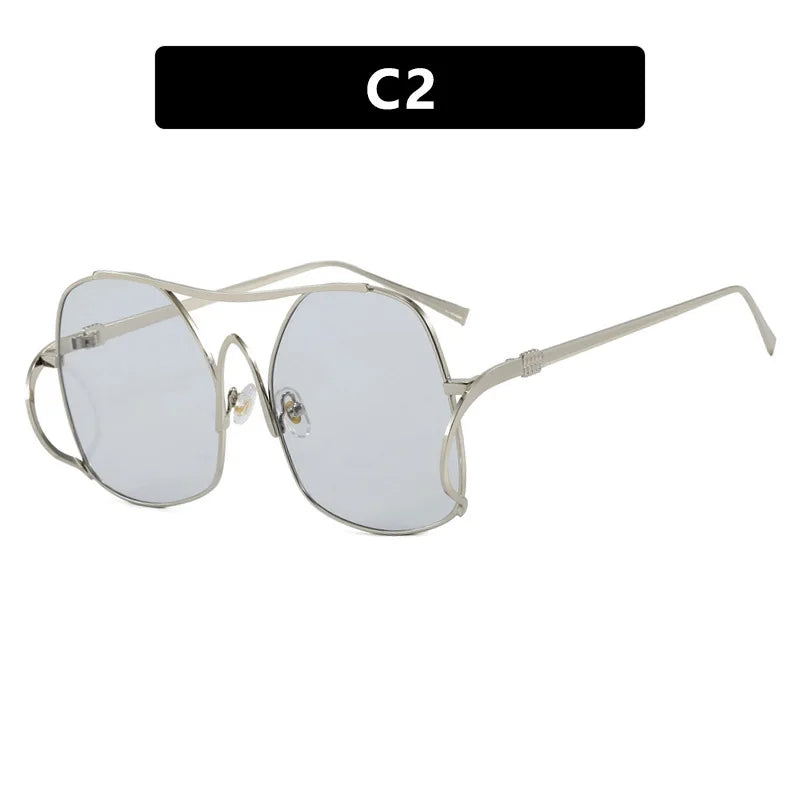 Oversized Y2K bold sunglasses with metal frame, UV400 protection, vintage streetwear style for women.