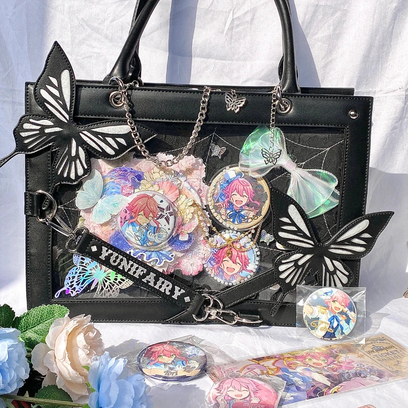 Y2K butterfly spider web chain handbag, vintage gothic tote with decorative web design and chain handle