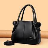 Luxury designer women's leather handbag with large capacity, casual shoulder bag, tote style, featuring soft leather and spacious interior.