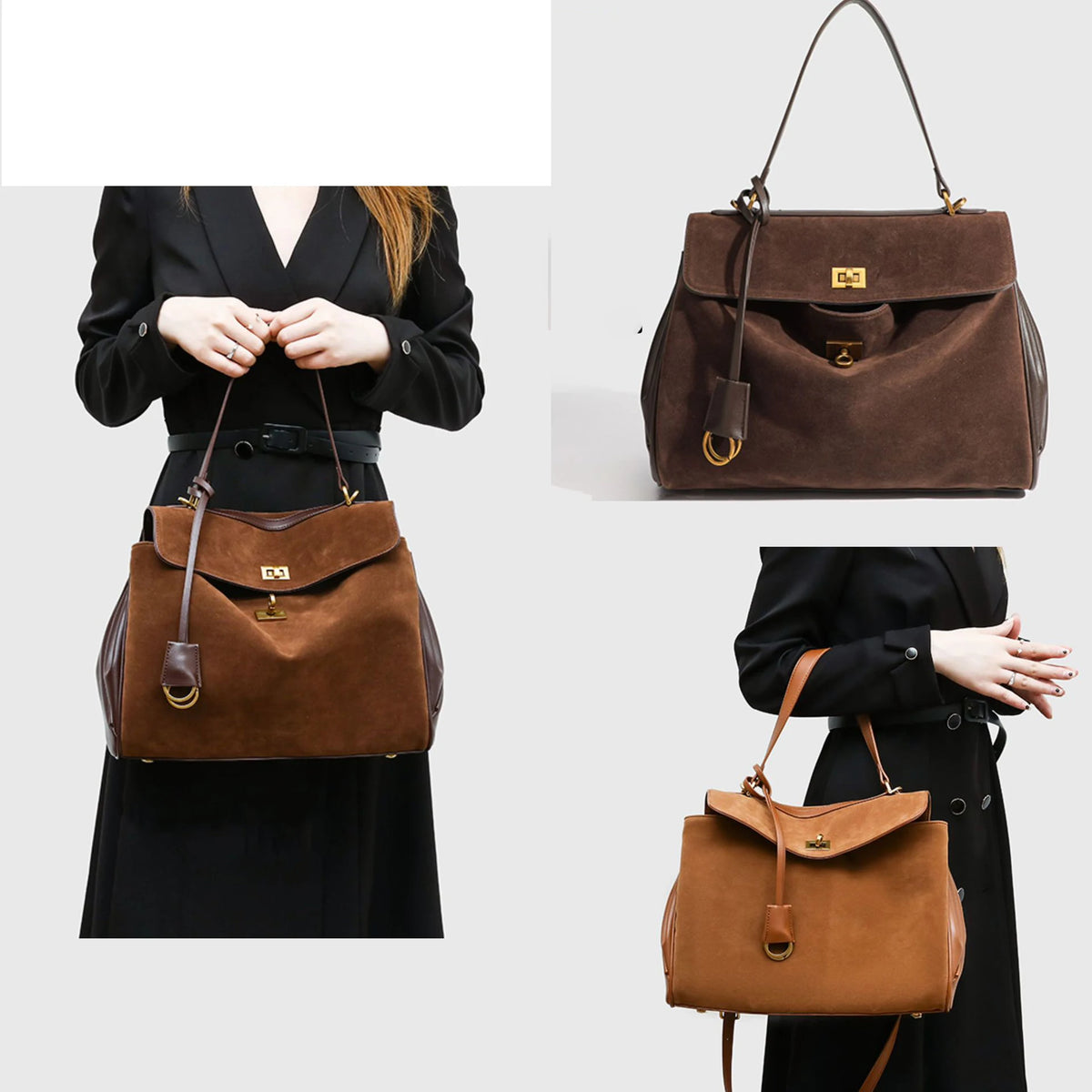 Large capacity women's split leather tote bag by HSF Marketplace for everyday use