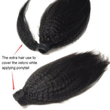 Kinky straight Brazilian Remy human hair wrap-around ponytail extension in natural color for women