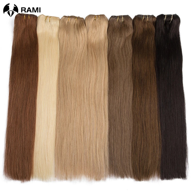 7-piece clip-in 100% human hair extensions, natural straight Remy hair weft, 12–26 inch lengths