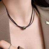 Vintage brown leather stone pendant necklace for women by HSF Marketplace